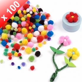 X100 Pompons à coller multicolores