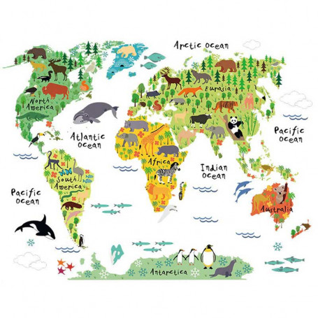 Carte du monde animaux pour enfants