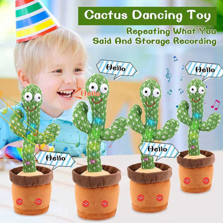 Fiotha Cactus Qui Danse et Répète,Cadeaux en Peluche Bébé Drôle,Cactus Qui  Parle et Chantant,Le ​Parle Jouet pour Enfants Cactus en Peluche